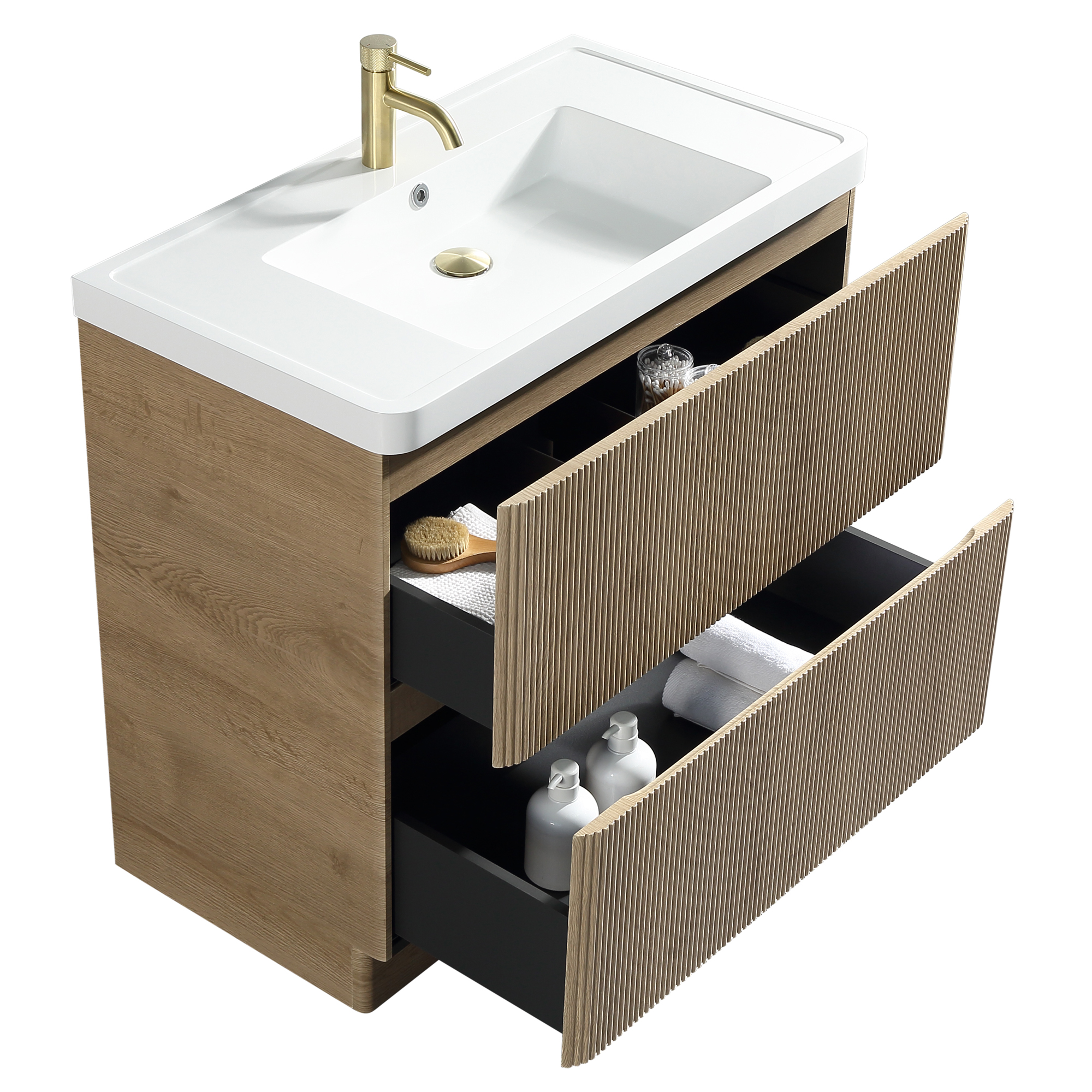 Drench Origin 900mm Fluted Floorstanding Vanity Unit & Polymarble Basin