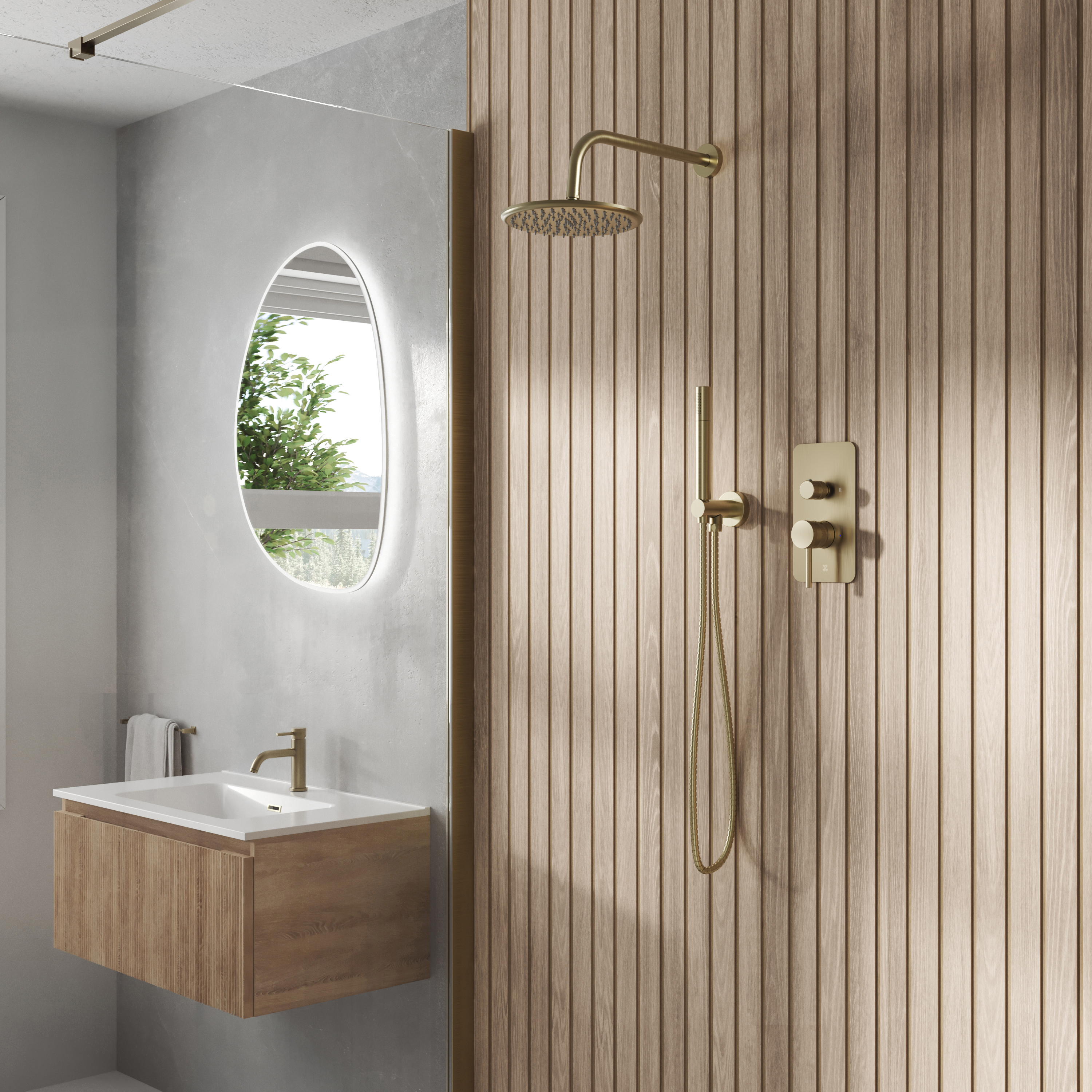 Core Shower Package with 2 Outlet Manual Valve, Fixed Wall Mounted Shower Head & Shower Kit