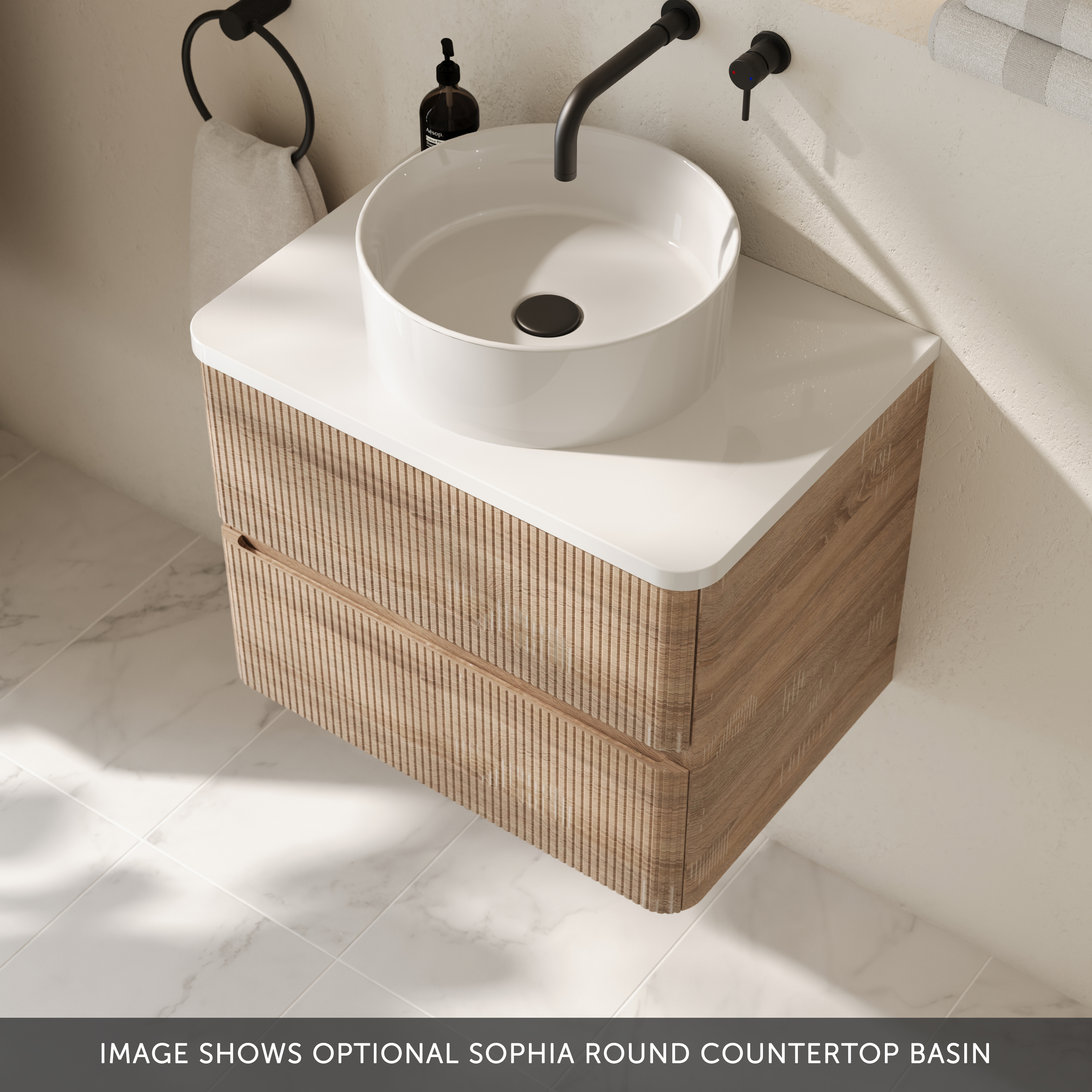 Drench Origin 600mm Fluted Wall Mounted Vanity Unit & Countertop