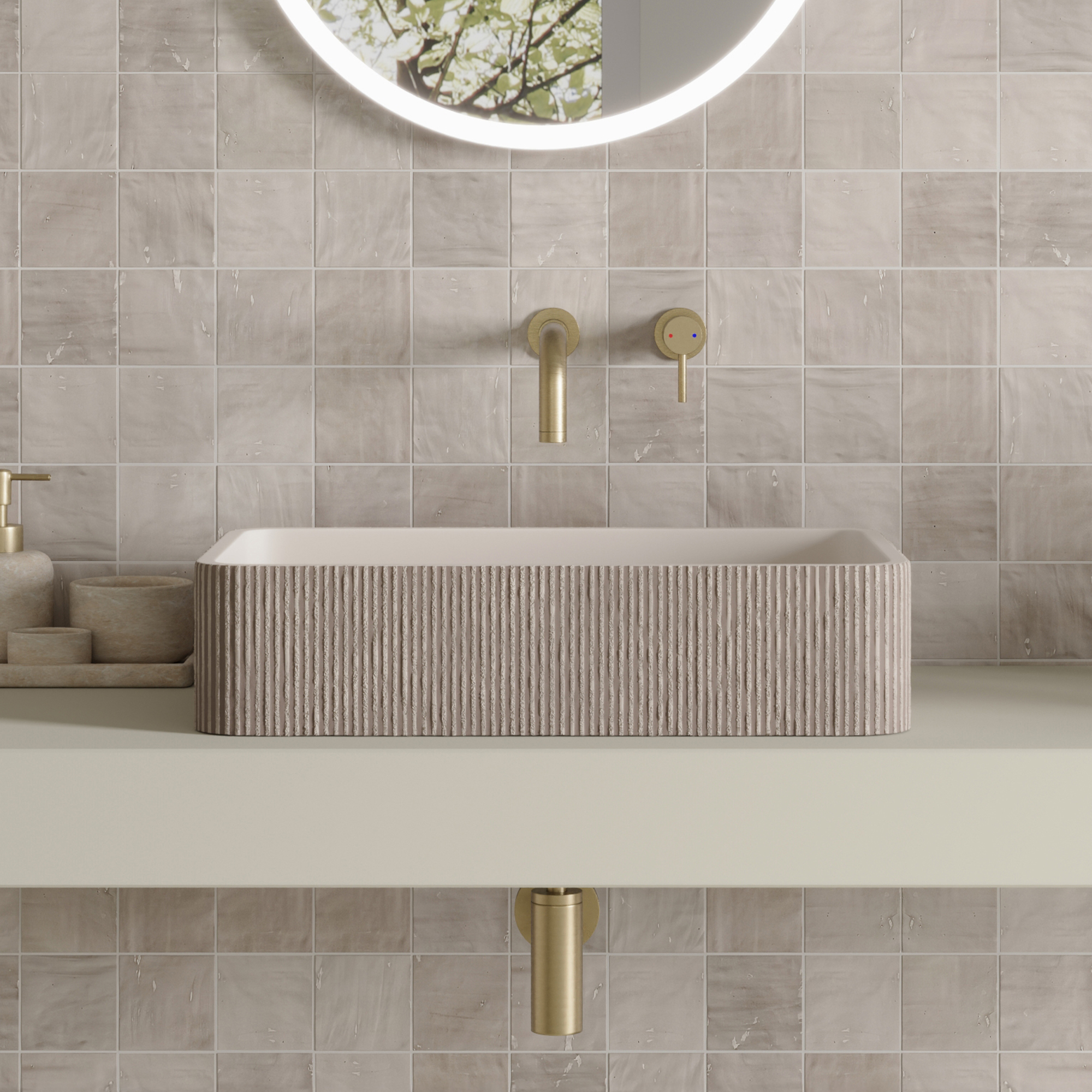 Harbour Concrete 520mm Rectangular Textured Countertop Basin - Pearl Grey