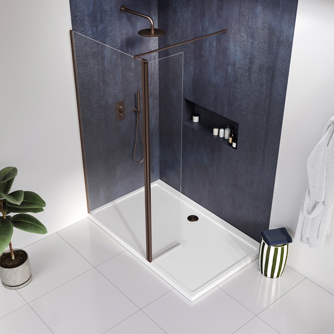 Harbour i8 Brushed Bronze Easy Clean 8mm Glass Shower Screen & Flipper ...