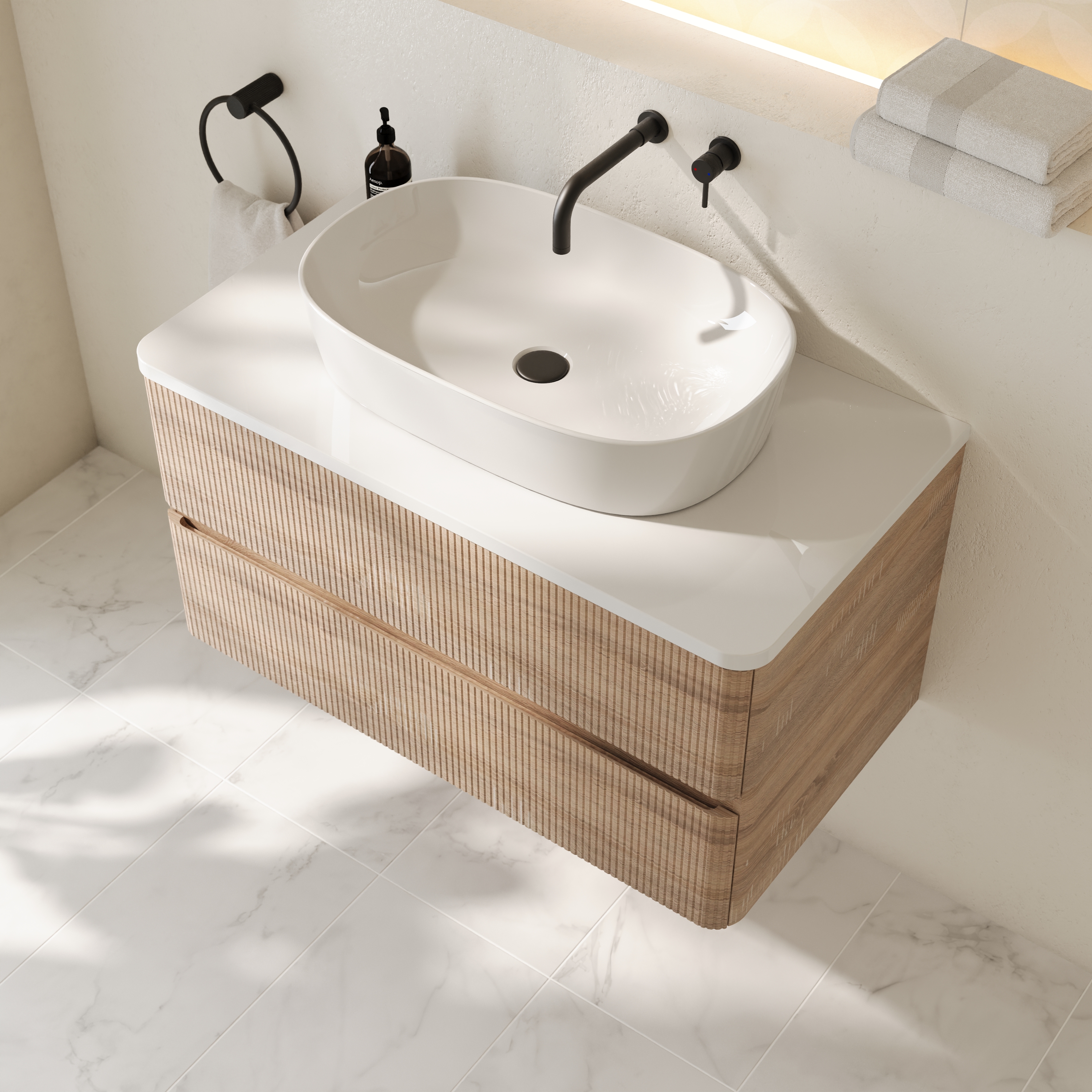 Drench Origin 900mm Fluted Wall Mounted Vanity Unit & Countertop