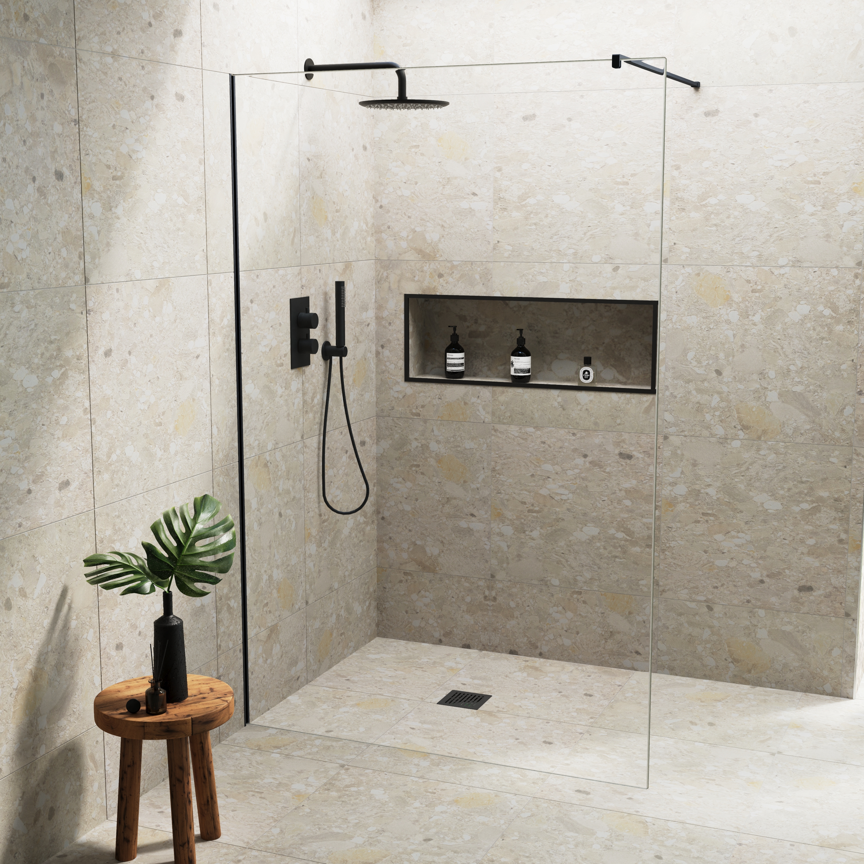 Harbour i10 10mm Easy Clean 2m Tall Frameless Wetroom Panel - Matt Black