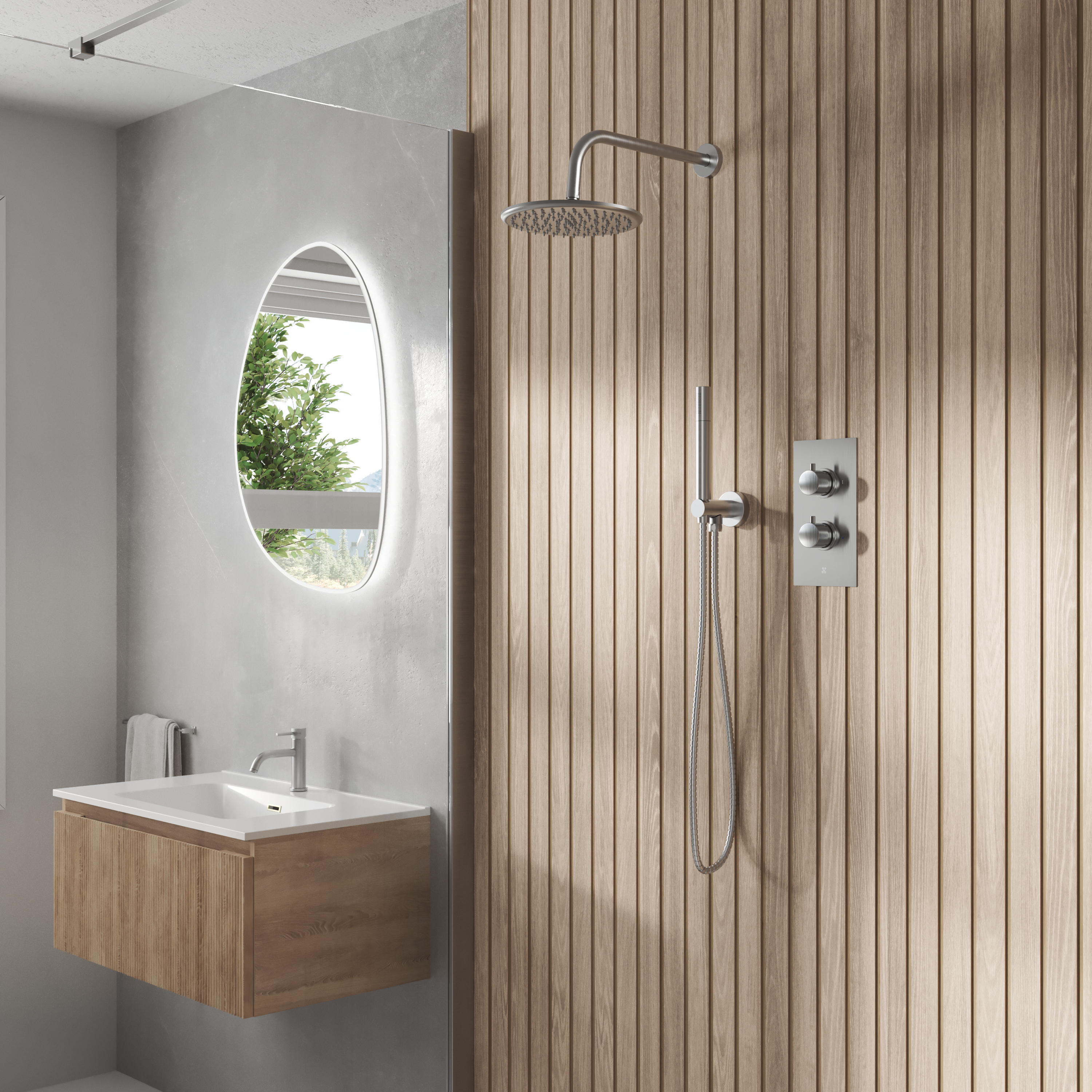 Core Concealed Thermostatic Valve, Fixed Head & Shower Handset Kit