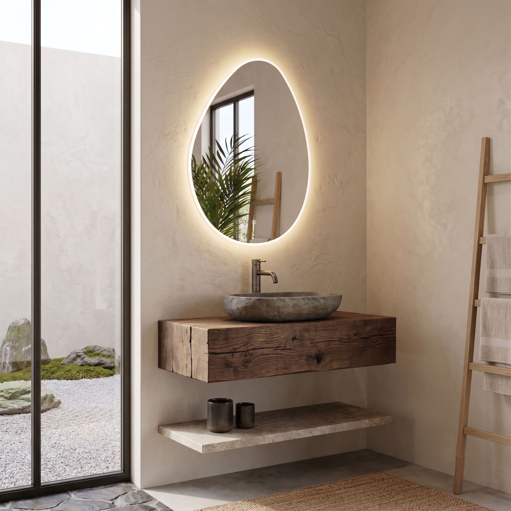 Organics Pebble LED illuminated Mirror with Demister Pad & Colour Change Lights - 600 x 800mm