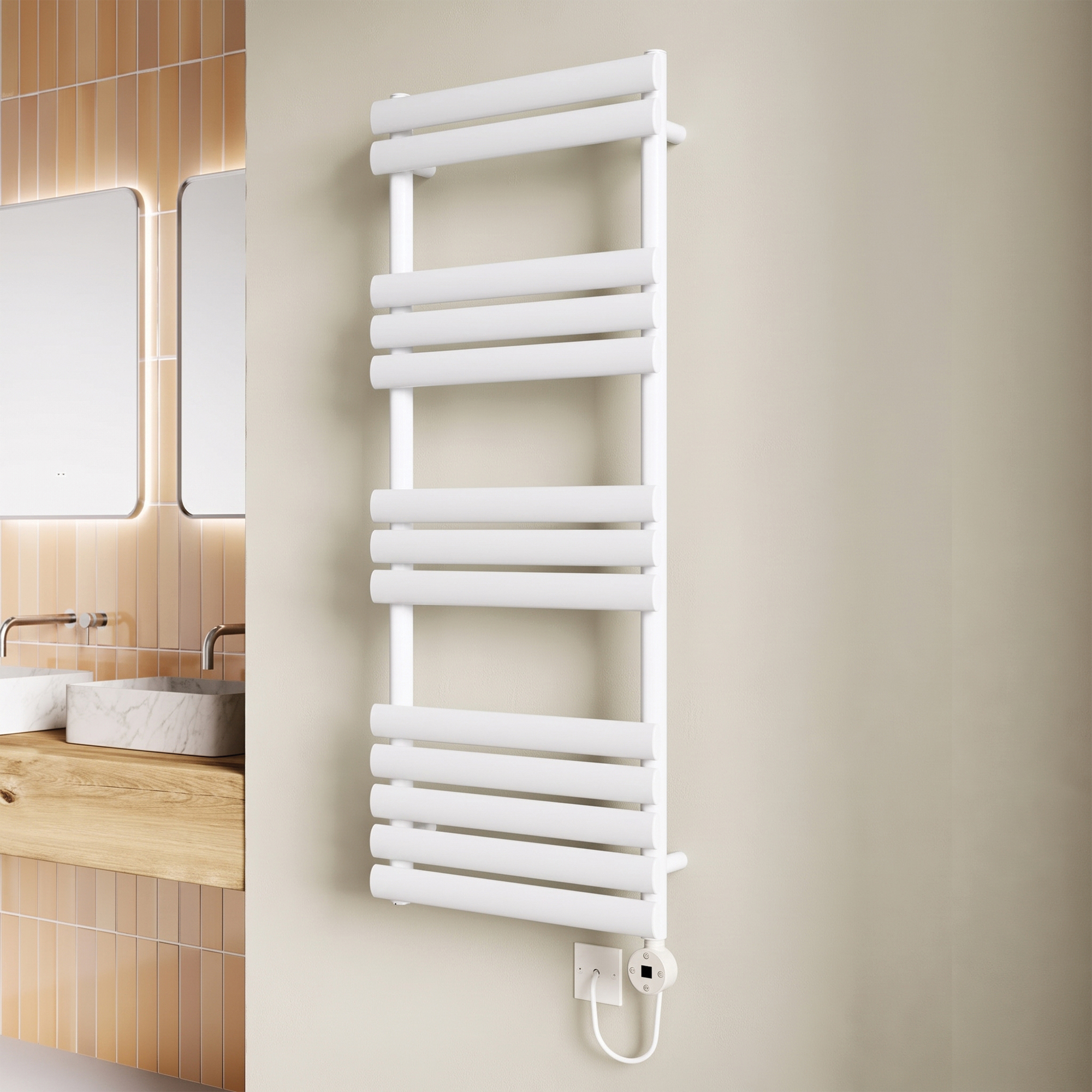 Toasty Eden Matt White Electric Heated Towel Rail with Heating Element