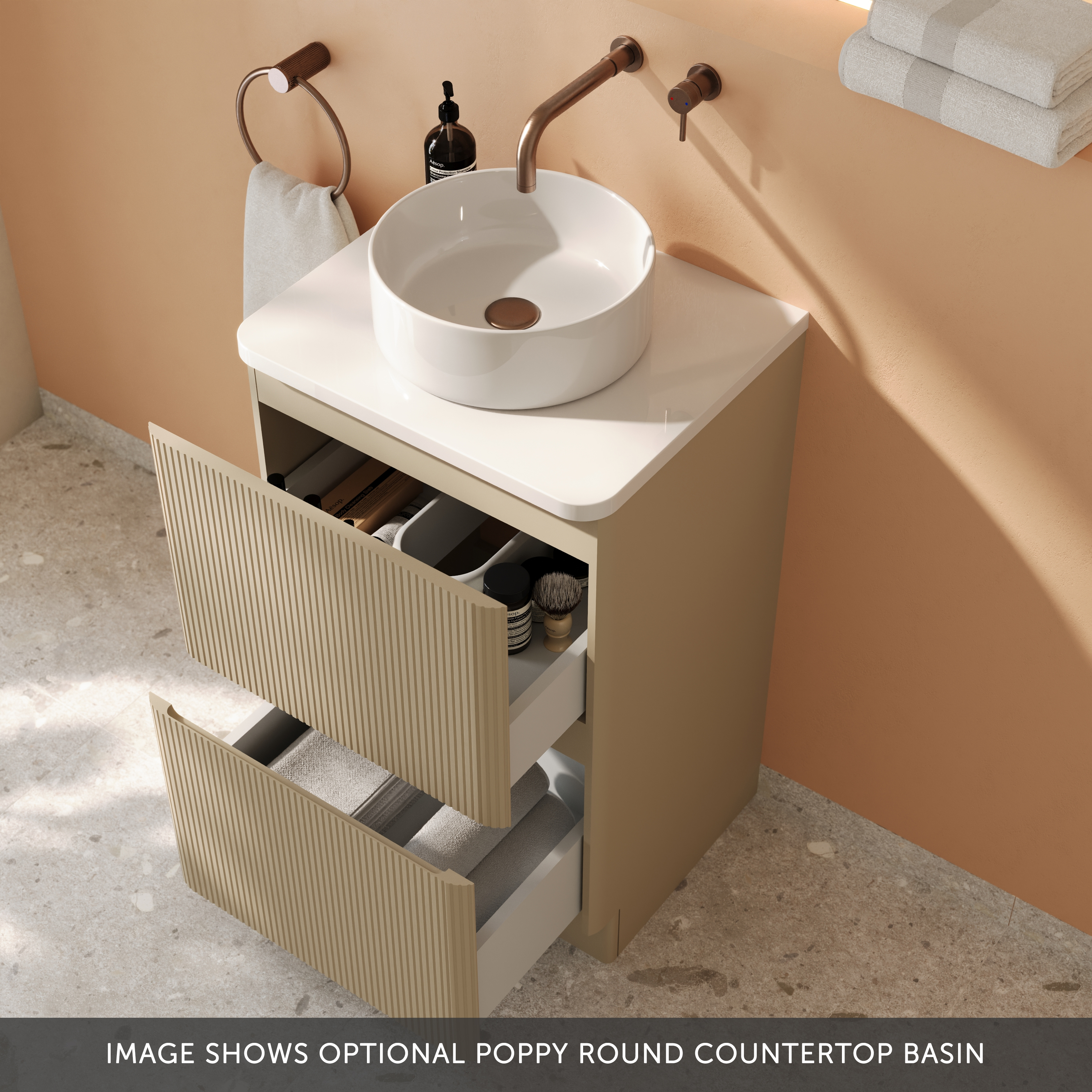 Drench Origin 500mm Fluted Floorstanding Vanity Unit & Countertop
