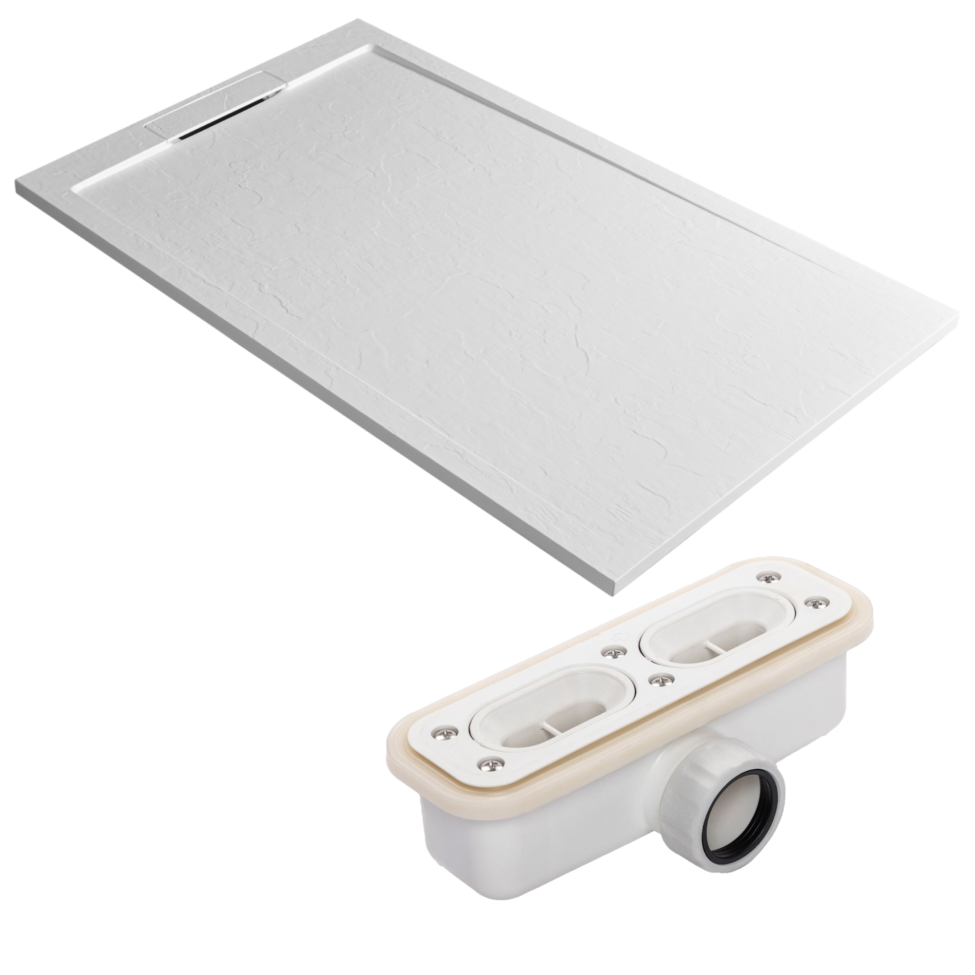 Drench Origin Slate-Effect 30mm Textured Matt White Shower Tray with Hidden Waste