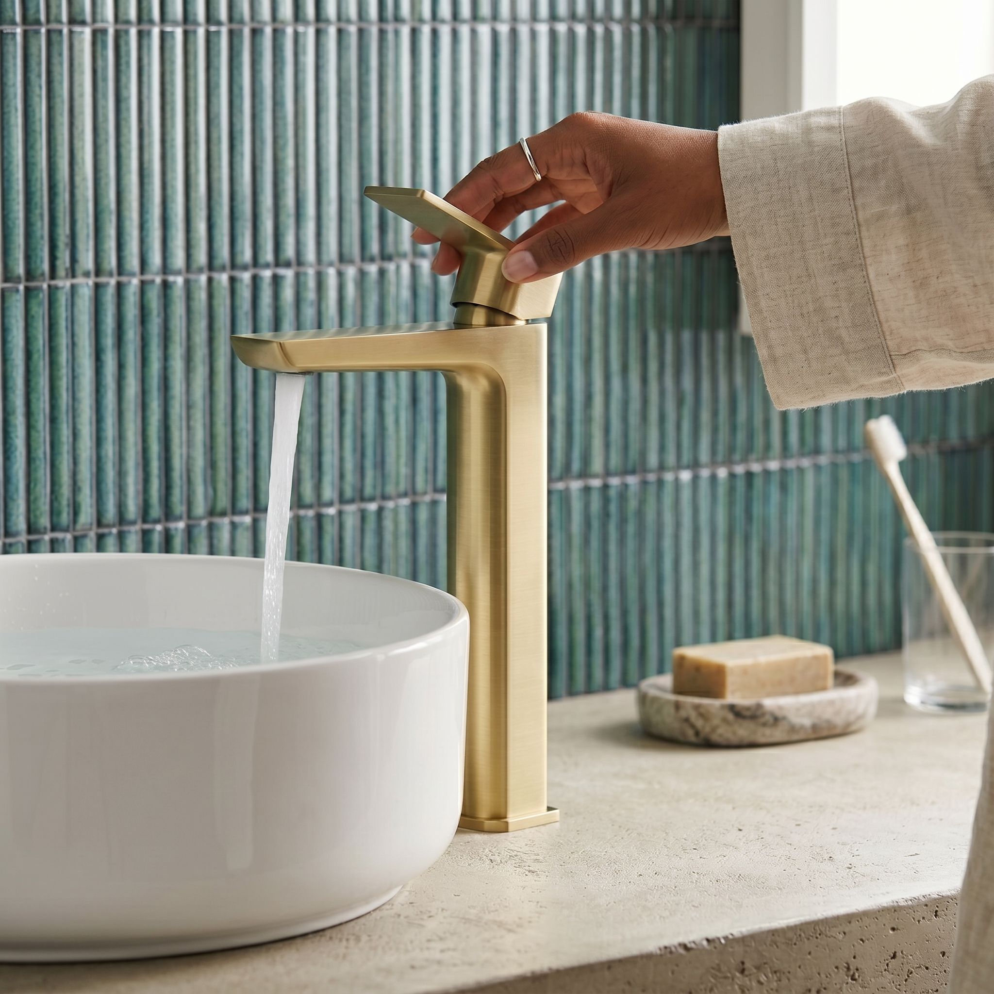 Harbour Status Tall Basin Mixer Tap - Brushed Brass