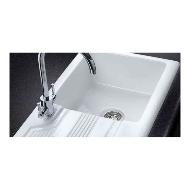 Rangemaster Portland White Ceramic Single Bowl Sink with Ribbed Drainer - 1010mm x 510mm