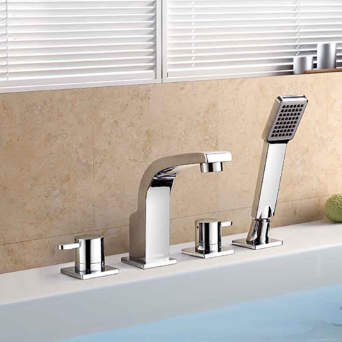 Flova Essence 4 Hole Deck Mounted Bath Shower Mixer with Pull Out Handset