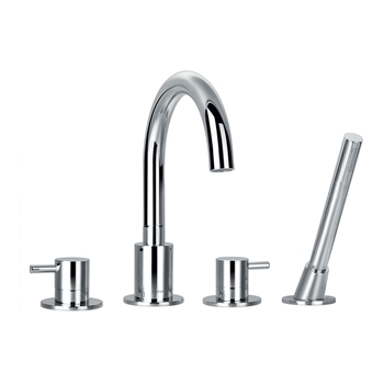 Flova Levo 4 Hole Deck Mounted Bath Shower Mixer with Pull Out Handset