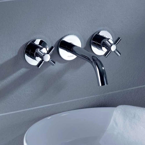 Flova XL Wall Mounted 3 Hole Concealed Basin Mixer with Clicker Waste