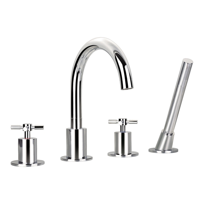 Flova XL 4 Hole Deck Mounted Bath Shower Mixer with Pull Out Handset
