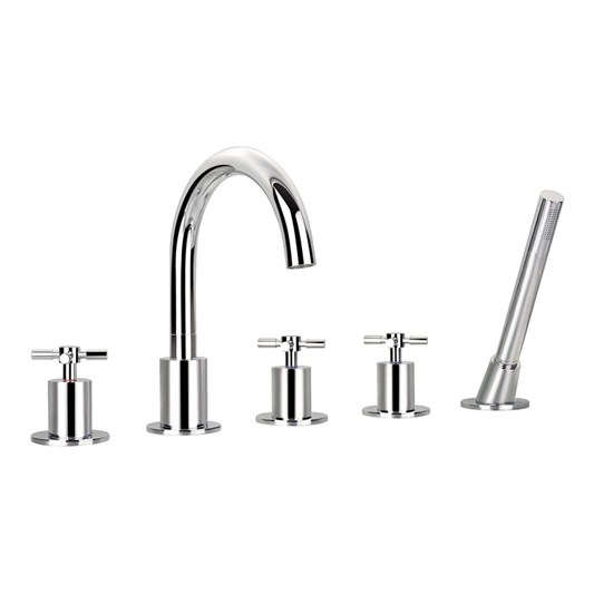 Flova XL 5 Hole Deck Mounted Bath Shower Mixer with Pull Out Handset