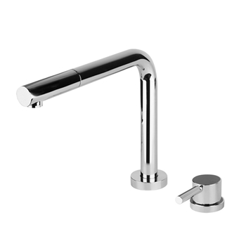 Gessi Logic 2 Hole Brushed Nickel Kitchen Mixer with Triple Height Spout & Pull Out Spray