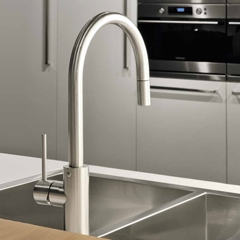 Gessi Oxygen Single Lever Mono Kitchen Mixer with Swivel 'C' Spout & Pull-Out Spray