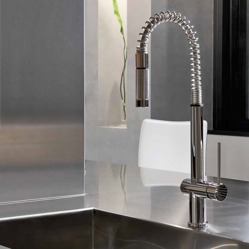 Gessi Oxygen Hi-Tech Semi-Pro Monobloc Kitchen Mixer with Swivel Spring Spout & Pull-Out Rinse