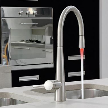 Gessi Just Mono Kitchen Mixer With Swivel Spout & Pull Out Spray - Coloured LED