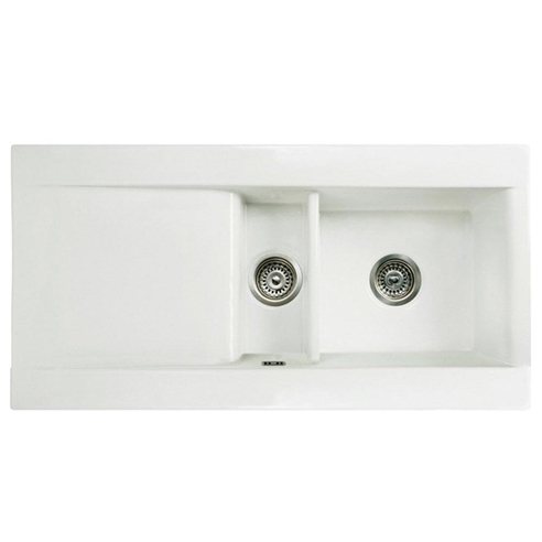 Butler & Rose Dream 1.5 Bowl White Ceramic Fireclay Kitchen Sink with Reversible Drainer & Waste Kit - 1010mm x 510mm