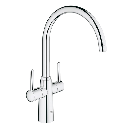 Grohe Ambi Contemporary Twin Lever Mono Sink Mixer with Swivel Spout - Chrome