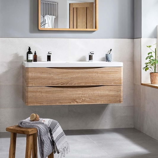 Harbour Clarity 1200mm Wall Mounted, Wooden Double Basin Vanity Unit