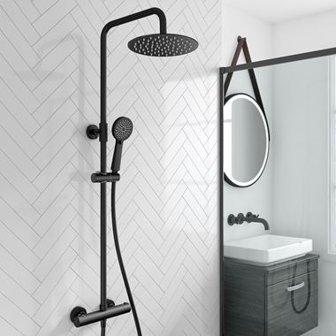 Harbour Clarity Matt Black Shower Package with Bar Valve and Adjustable Riser Rail