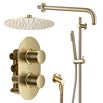 Harbour Clarity Brushed Brass Shower Package with 2 Outlet Valve, Fixed Head & Arm and Slide Rail Shower Kit