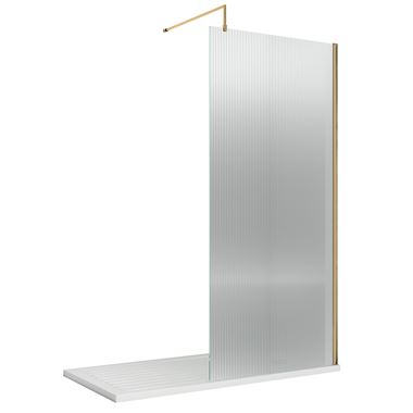 Harbour Contour Fluted Brushed Brass Glass Screen for Walk in Shower & Wetrooms - 800mm