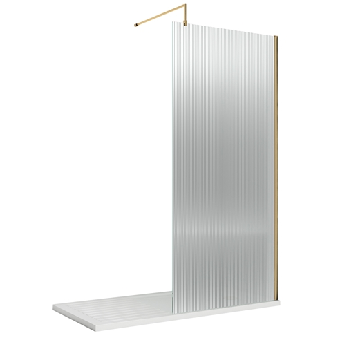 Harbour Contour 8mm Fluted Brushed Brass Glass Screen for Walk In Shower & Wetrooms