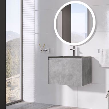 Harbour Substance 600mm 1 Drawer Wall Mounted Vanity Unit & Black Basin - Concrete Effect