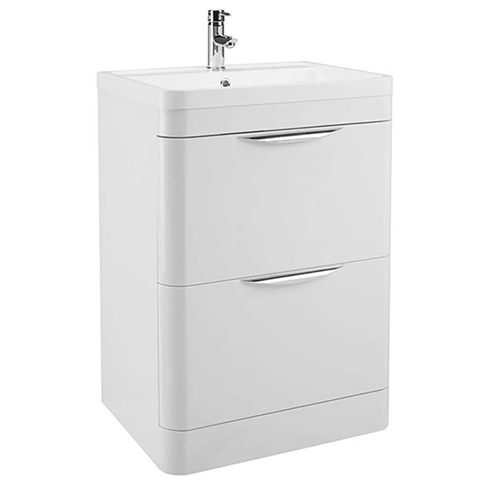 Harbour Grace 600mm Floorstanding Vanity Unit with Polymarble Basin - White Gloss