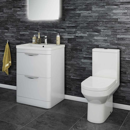 Harbour Grace 600mm Floorstanding Vanity Unit with Polymarble Basin - White Gloss