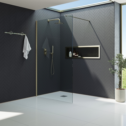Harbour i10 10mm Easy Clean 2m Tall Wetroom Panel - Brushed Brass