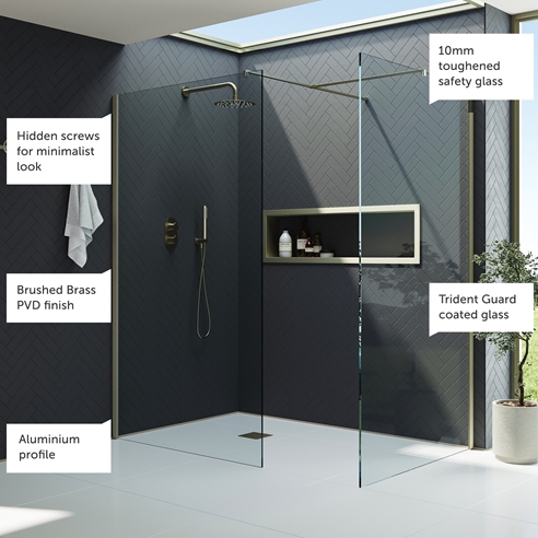 Harbour i10 10mm Easy Clean 2m Tall Wetroom 2 Panel Pack - Brushed Brass