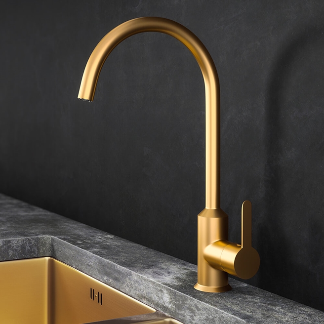 Harbour Icon Single Lever Mono Kitchen Mixer Tap - Brushed Gold