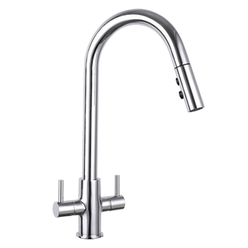 Harbour Pro Twin Lever Mono Pull Out Spray Kitchen Mixer Tap - Polished Chrome