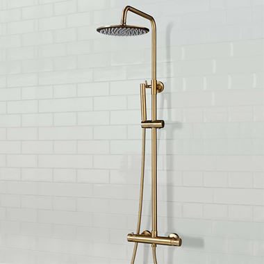Harbour Brushed Brass Exposed Thermostatic Rigid Riser Shower Kit