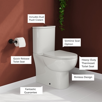 Harbour Serenity Rimless Back To Wall Close Coupled Toilet with Soft Close Seat