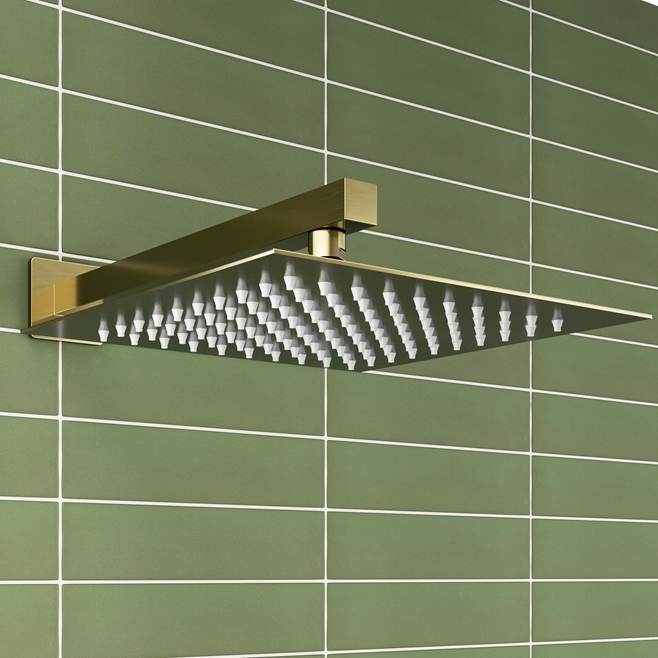 Harbour Status Square Shower Head with Shower Arm - Brushed Brass