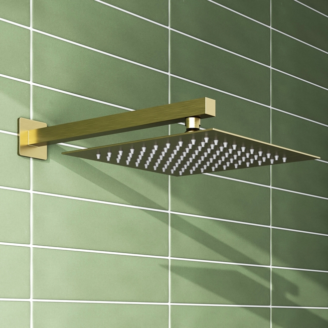 Harbour Status Square Shower Head with Shower Arm - Brushed Brass