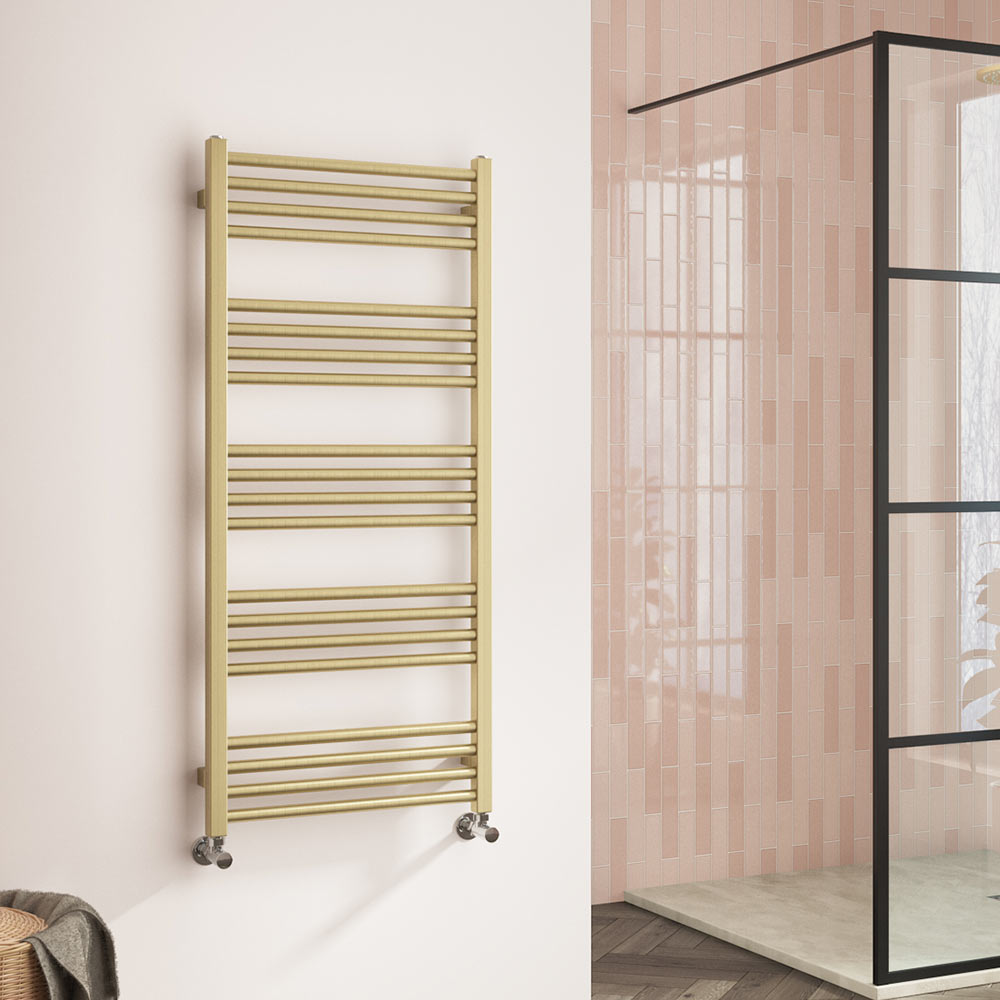 Harbour Status Flat Heated Towel Rail - Painted Brushed Brass - 1140 x  500mm | Tap Warehouse