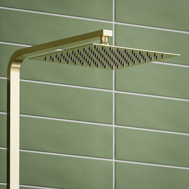 Harbour Status Brushed Brass Square Thermostatic Rigid Riser Shower Kit ...