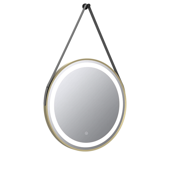 Harbour Status LED Illuminated Brushed Brass Round Mirror with Demister Pad, Colour Change Lights & Strap - 600mm
