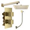Harbour Status Brushed Brass Shower Package with 2 Outlet Valve, Fixed Head & Arm and Overflow Bath Filler