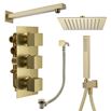 Habour Status Brushed Brass Shower Package with 3 Outlet Valve, Fixed Head & Arm, Wall Shower Kit and Overflow Bath Filler