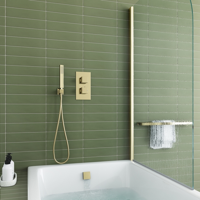 Harbour Status Brushed Brass Shower Package with 2 Outlet Valve, Wall Shower Kit and Overflow Bath Filler