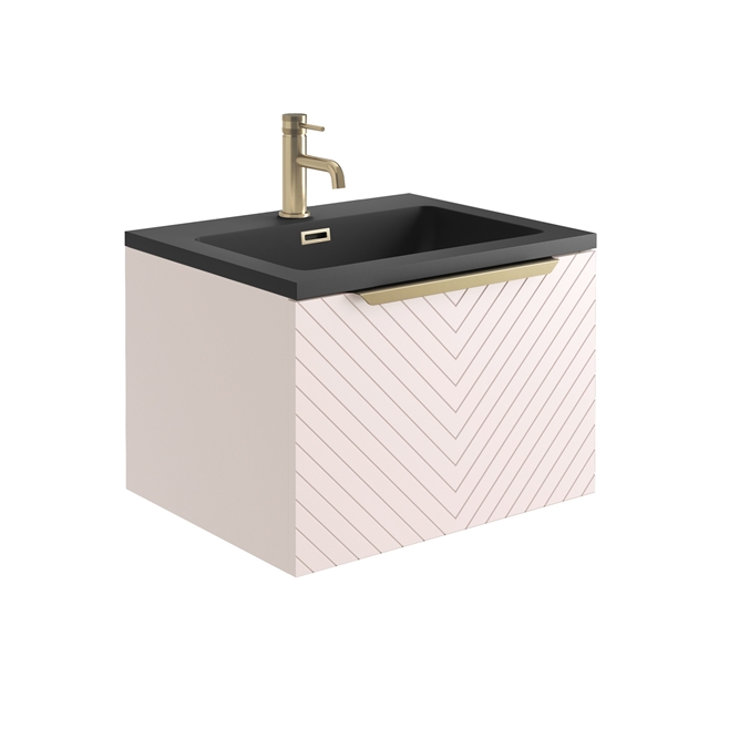 Harbour Symmetry 600mm Wall Hung Vanity Unit with Brushed Brass Handle & Basin