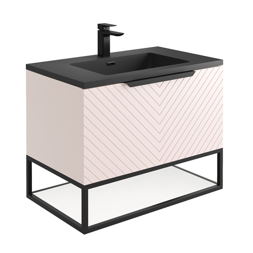 Harbour Symmetry 800mm Wall Hung Vanity Unit with Matt Black Frame Shelf and Handle & Basin