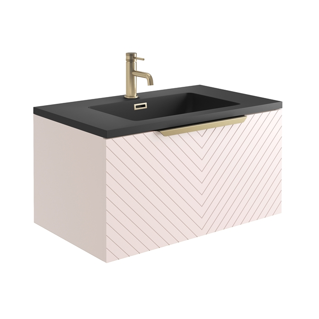 Harbour Symmetry 800mm Wall Hung Vanity Unit with Brushed Brass Handle & Basin